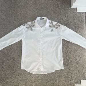 MOHITO | White button front blouse with beaded detailing